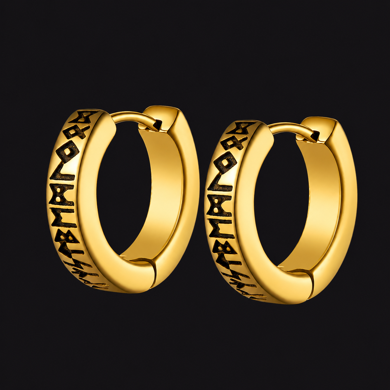 Norse Viking Runes Hoop Huggie Earrings For Men Women