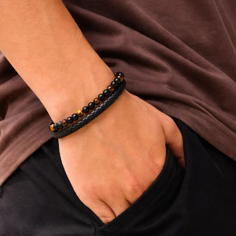 Personalized Engraved Tiger Eye Son Bracelet