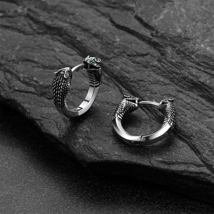 Gothic Animal Snake Hoop Earrings for Men