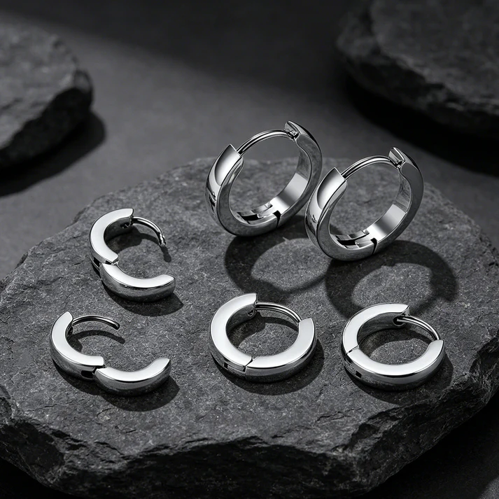 Classic Stainless Steel Huggie Hoop Earrings Set for 3 Piece
