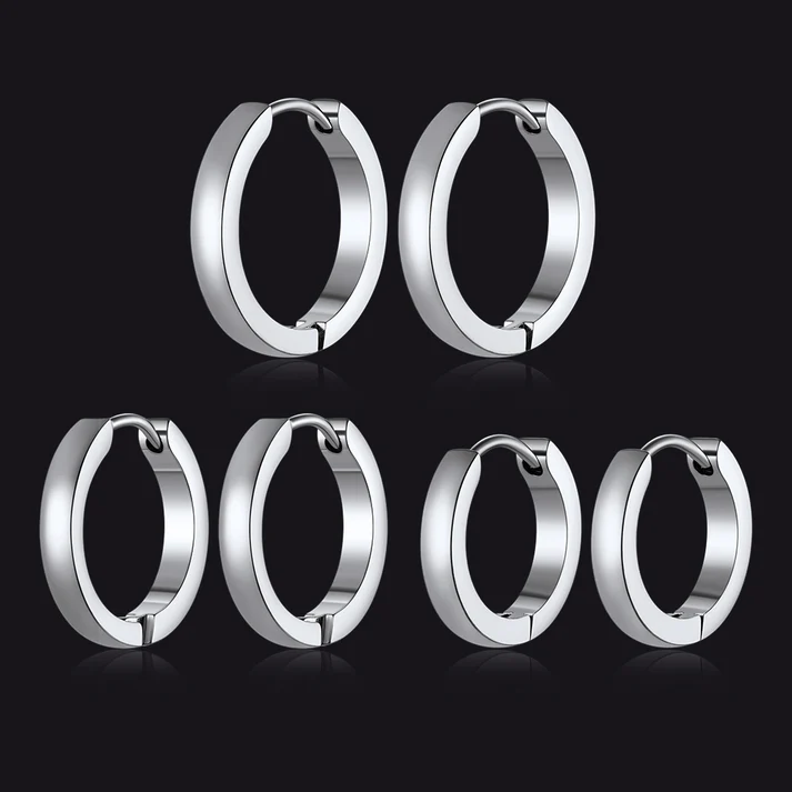 Classic Stainless Steel Huggie Hoop Earrings Set for 3 Piece