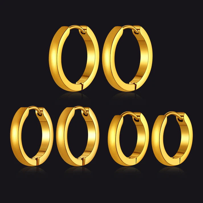 Classic Stainless Steel Huggie Hoop Earrings Set for 3 Piece