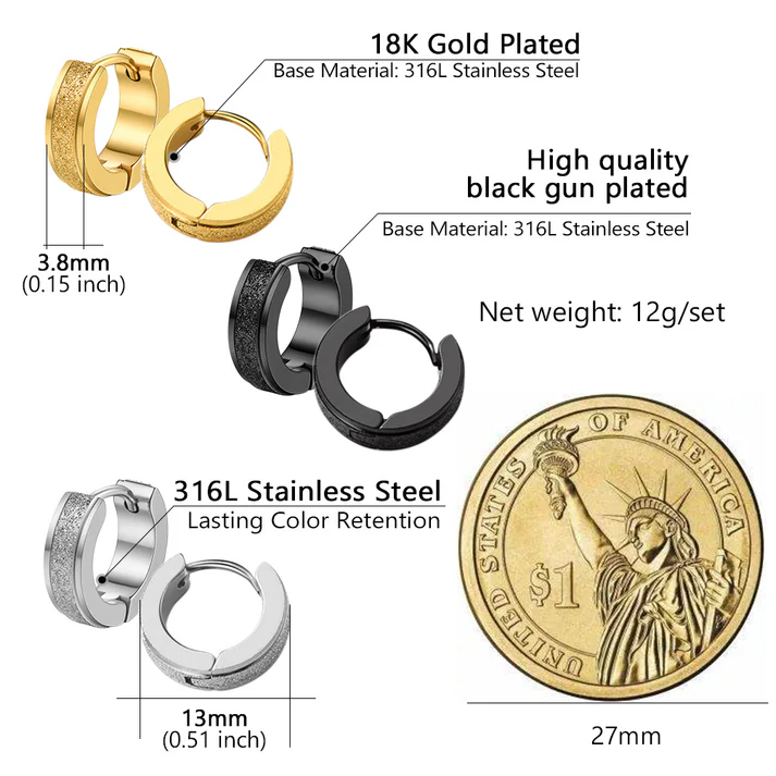 Matte Huggie Hoop Earrings Set of 3 for Men Women