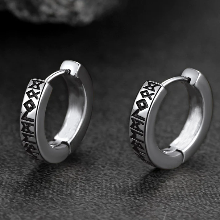 Norse Viking Runes Hoop Huggie Earrings For Men Women