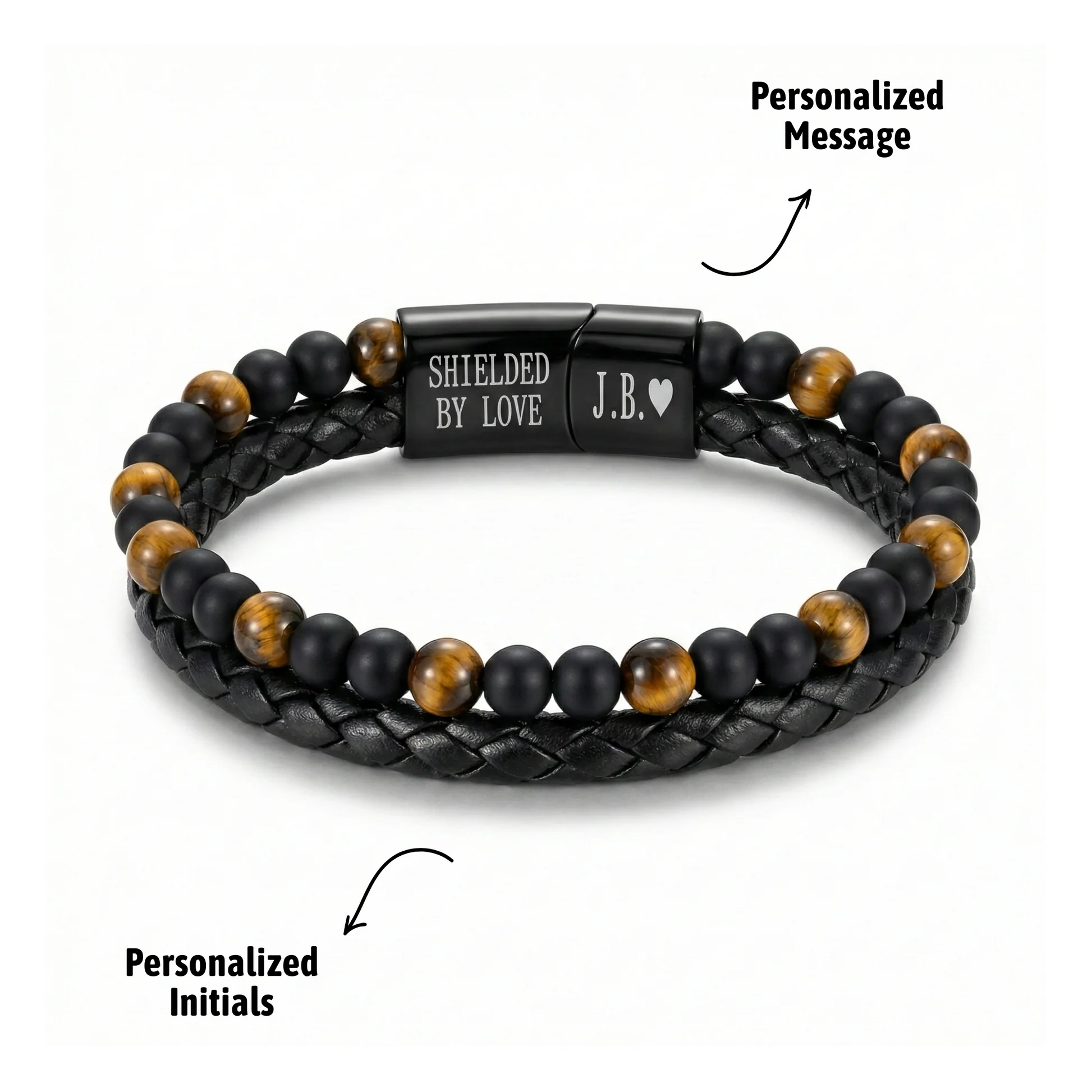 Personalized Engraved Tiger Eye Son Bracelet