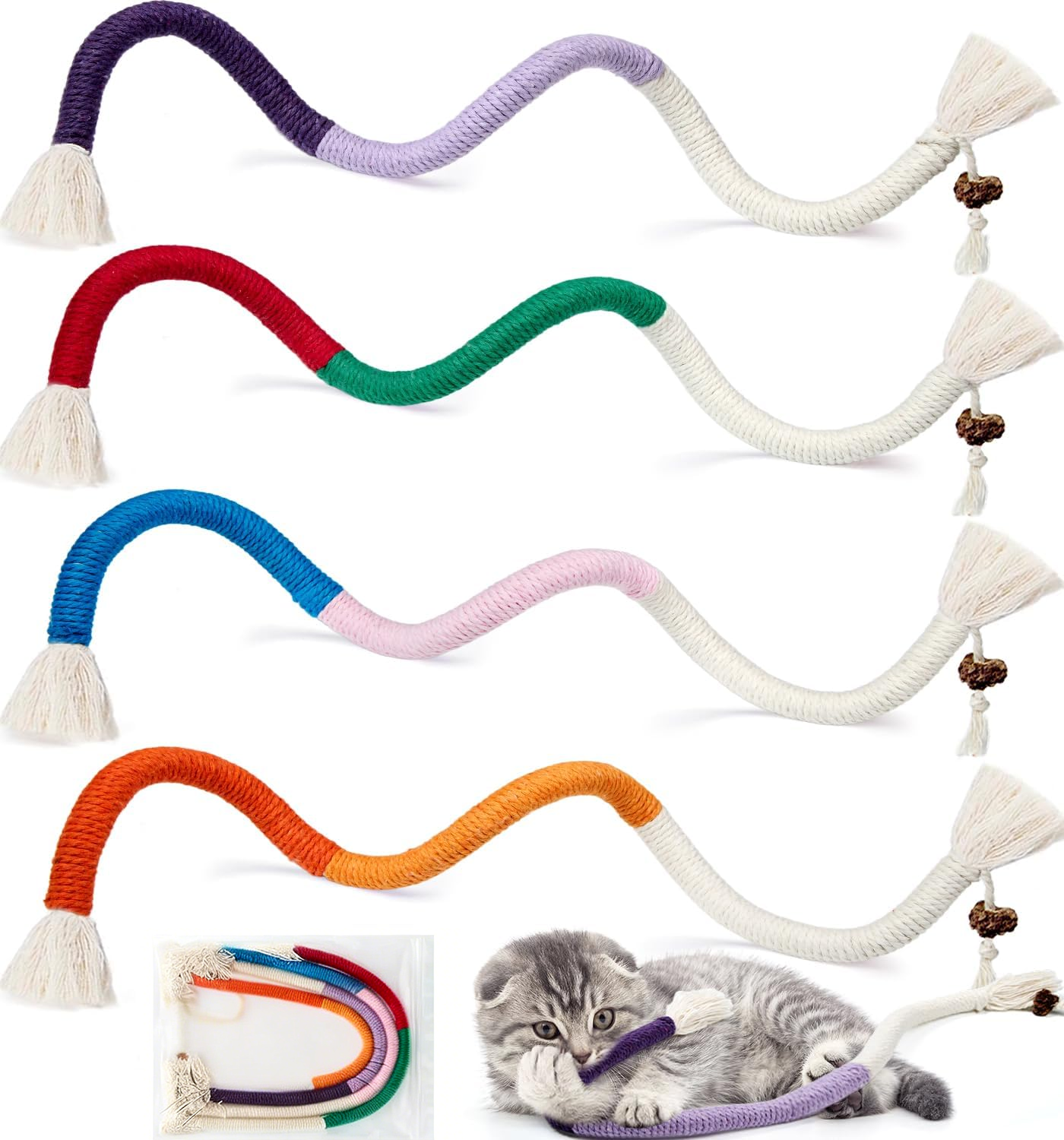 Cat Chew Ropes , Cat Toys for Indoor Cats with Refillable Natural Catnip (19.5 Inches)
