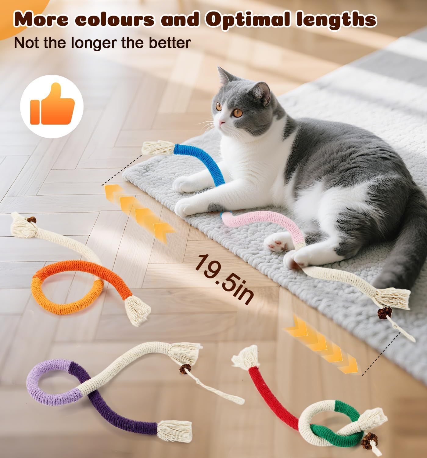 Cat Chew Ropes 4Pcs, Cat Toys for Indoor Cats with Refillable Natural Catnip (19.5 Inches)