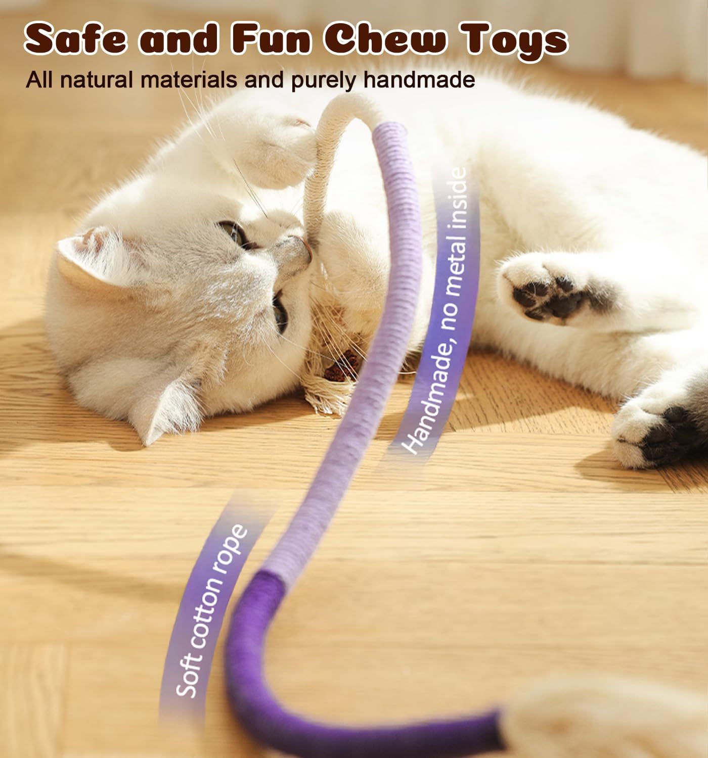 Cat Chew Ropes 4Pcs, Cat Toys for Indoor Cats with Refillable Natural Catnip (19.5 Inches)