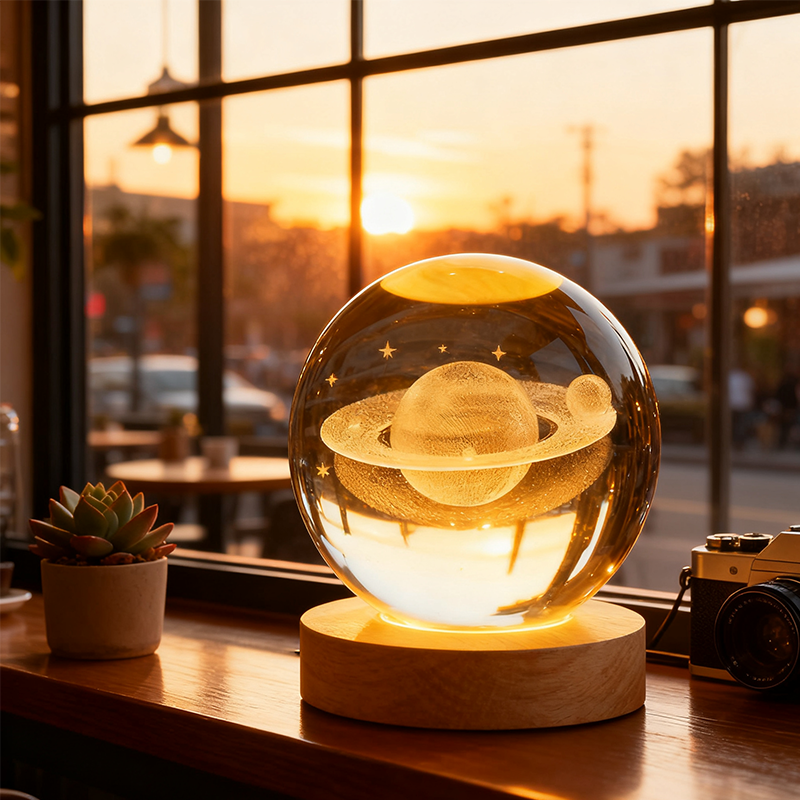 Wholesale Custom 3D Art Crystal Night Lamp Luminous Crystal Ball Decoration Solar System Led Night L