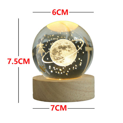 Wholesale Custom 3D Art Crystal Night Lamp Luminous Crystal Ball Decoration Solar System Led Night L