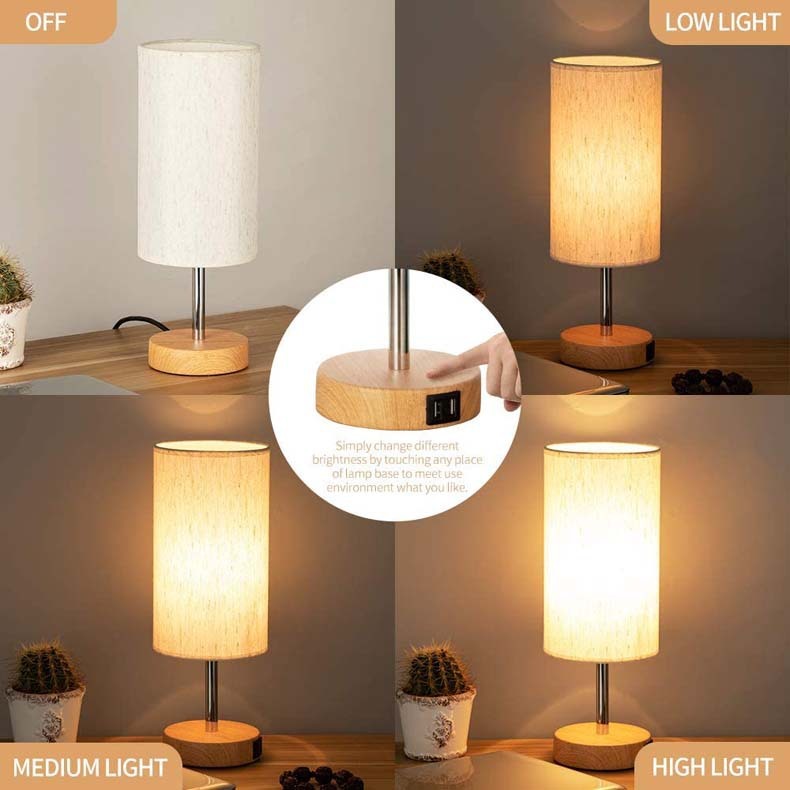 Dimmable Bedside Table Lamp Cylindrical Table Light Minimalist Night Stand Light Lamp USB Charging S