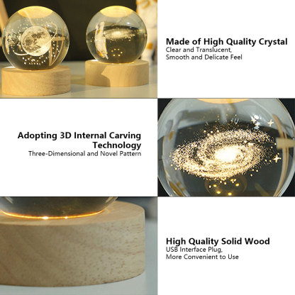 Wholesale Custom 3D Art Crystal Night Lamp Luminous Crystal Ball Decoration Solar System Led Night L