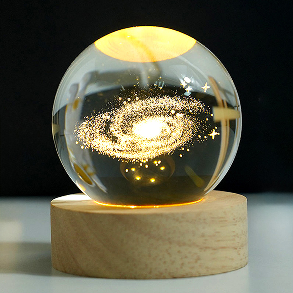 Wholesale Custom 3D Art Crystal Night Lamp Luminous Crystal Ball Decoration Solar System Led Night L