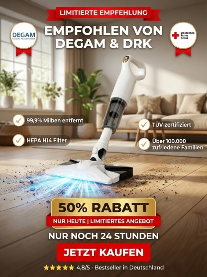 2-in-1 Staub- & Bodenreiniger | 99,9 % Milbenentfernung & Desinfektion