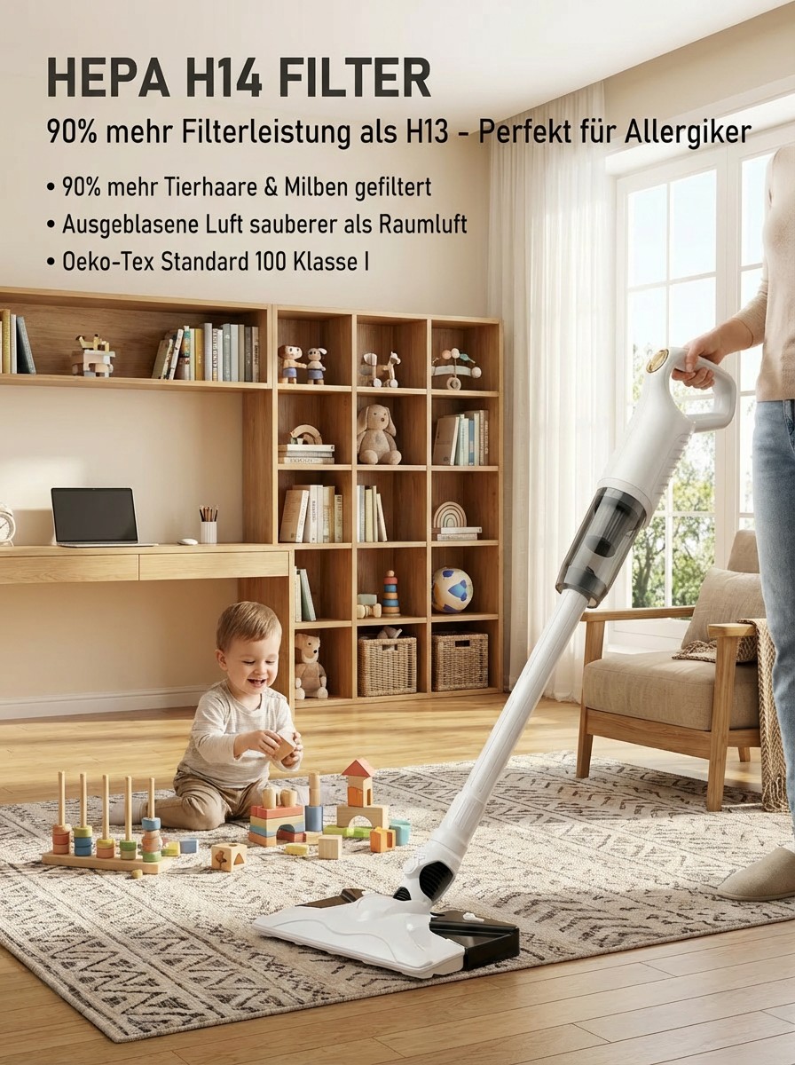 2-in-1 Staub- & Bodenreiniger | 99,9 % Milbenentfernung & Desinfektion