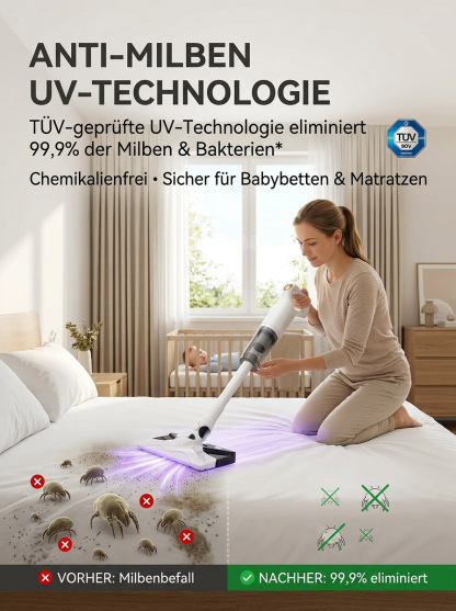 2-in-1 Staub- & Bodenreiniger | 99,9 % Milbenentfernung & Desinfektion