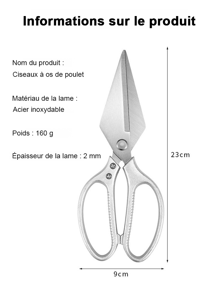 Coupe-os en acier inoxydable pour poulet (poignée en plastique