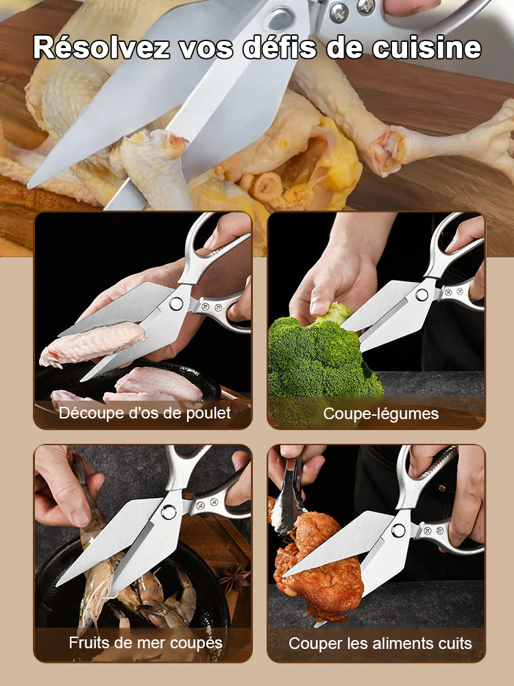 Coupe-os en acier inoxydable pour poulet (poignée en plastique