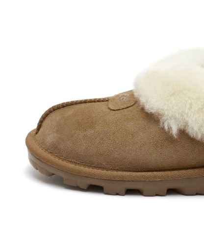 [무료반품]퍼 카라 스웨이드 슬리퍼 (코케트) W - 체스넛 