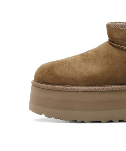 스웨이드 레더 미니 플랫폼 부츠 (클래식 울트라 미니 플랫폼) - 체스넛