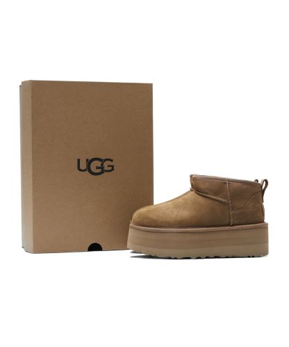 스웨이드 레더 미니 플랫폼 부츠 (클래식 울트라 미니 플랫폼) - 체스넛