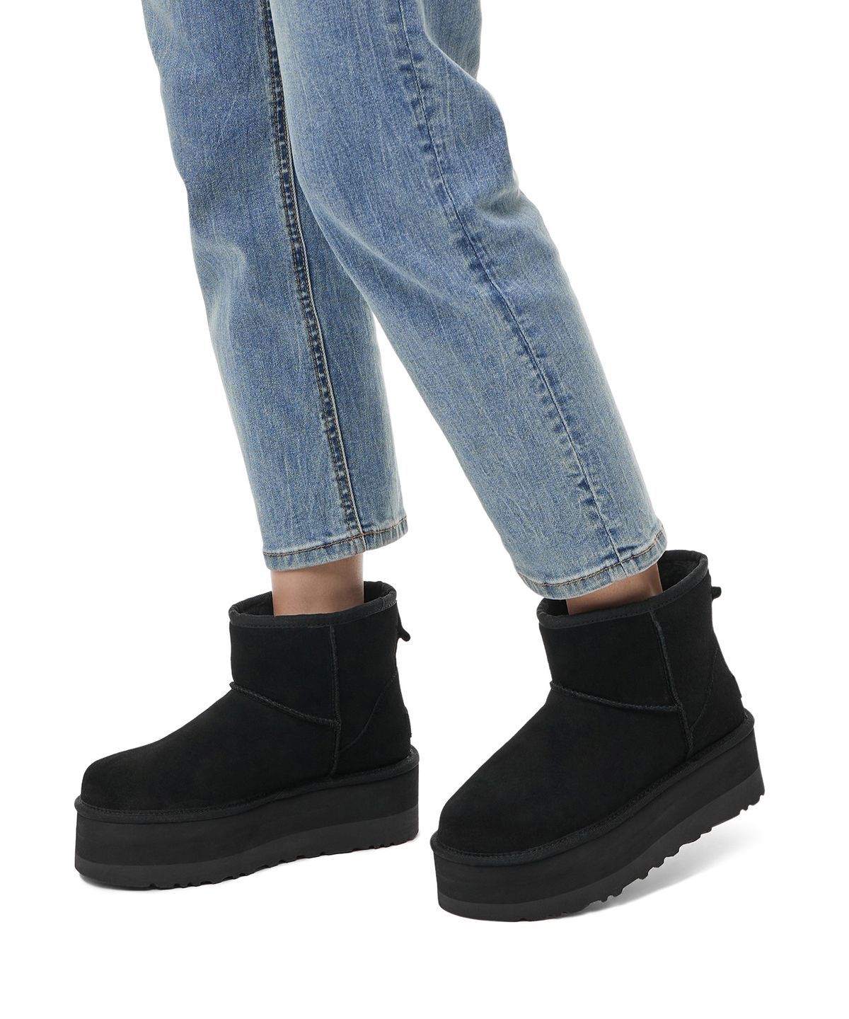 [무료반품]스웨이드 레더 플랫폼 부츠 (클래식 미니 플랫폼) W - 블랙