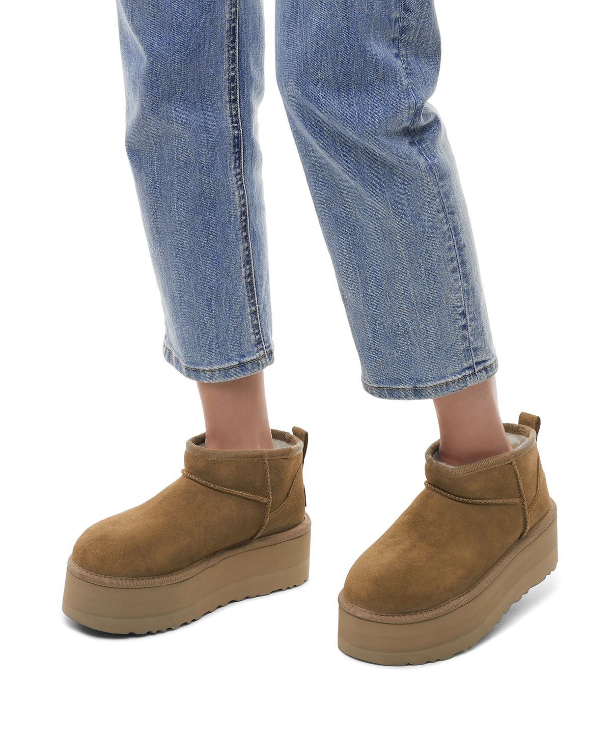 스웨이드 레더 미니 플랫폼 부츠 (클래식 울트라 미니 플랫폼) - 체스넛