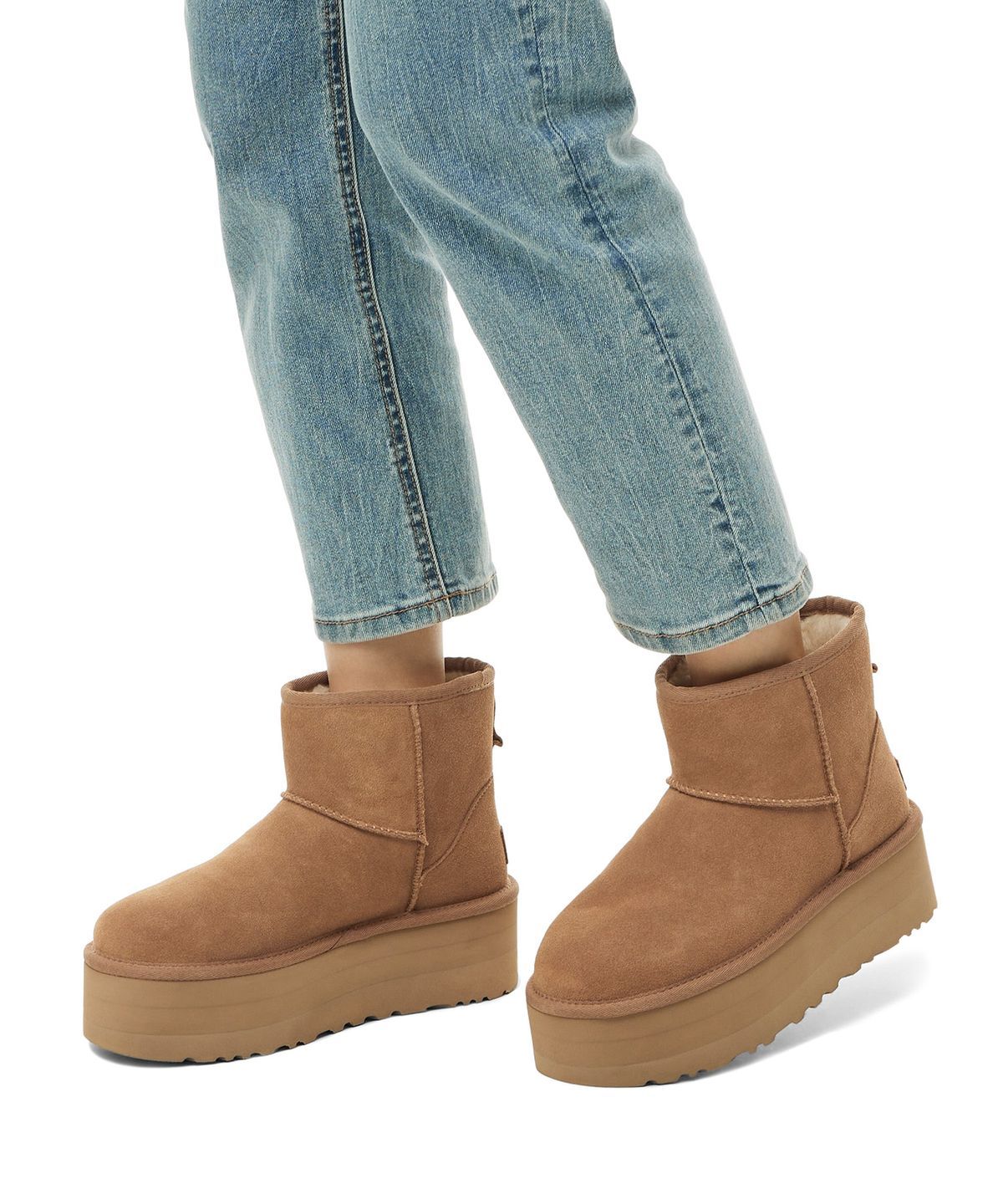 [무료반품]스웨이드 레더 플랫폼 부츠 (클래식 미니 플랫폼) W - 체스넛 