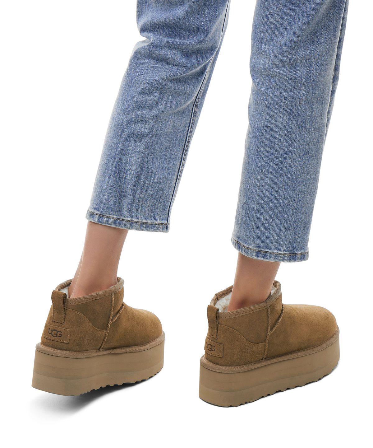 스웨이드 레더 미니 플랫폼 부츠 (클래식 울트라 미니 플랫폼) - 체스넛