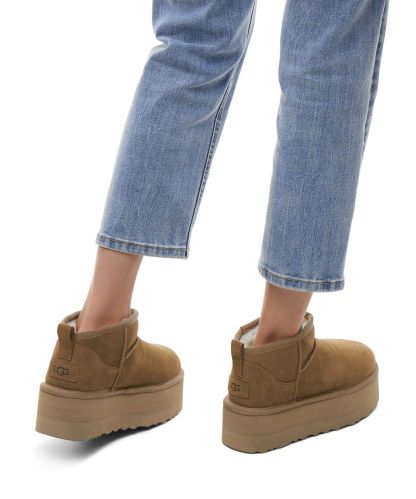 스웨이드 레더 미니 플랫폼 부츠 (클래식 울트라 미니 플랫폼) - 체스넛