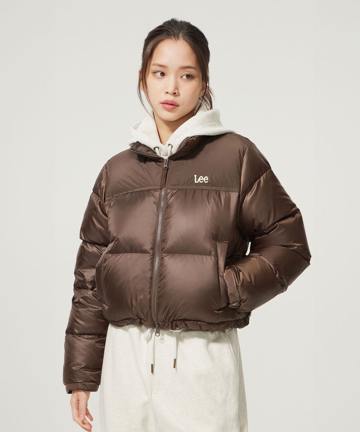 [무료반품]우먼 크롭 숏 다운 브라운