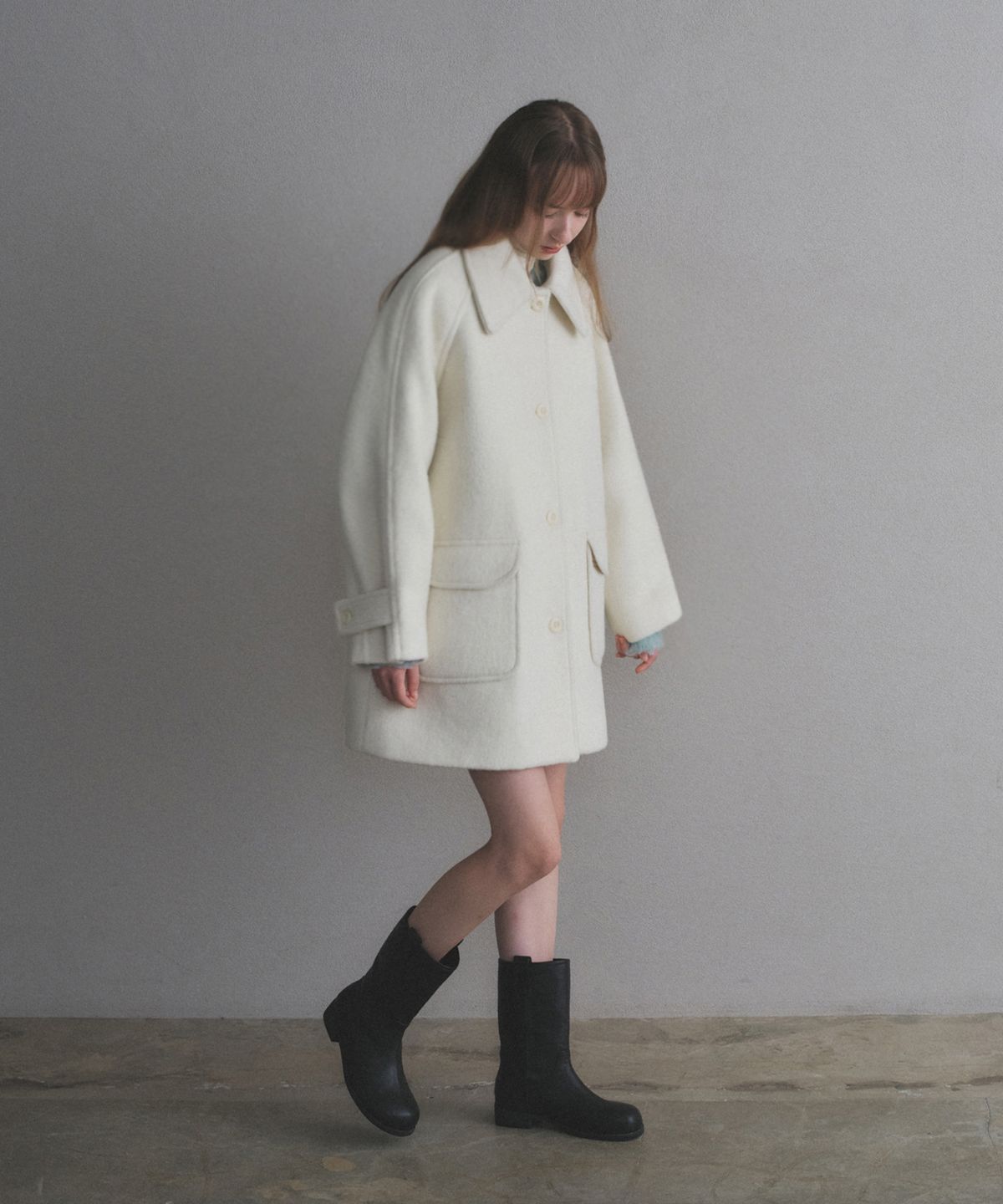 부클 하프 울 코트_2Color