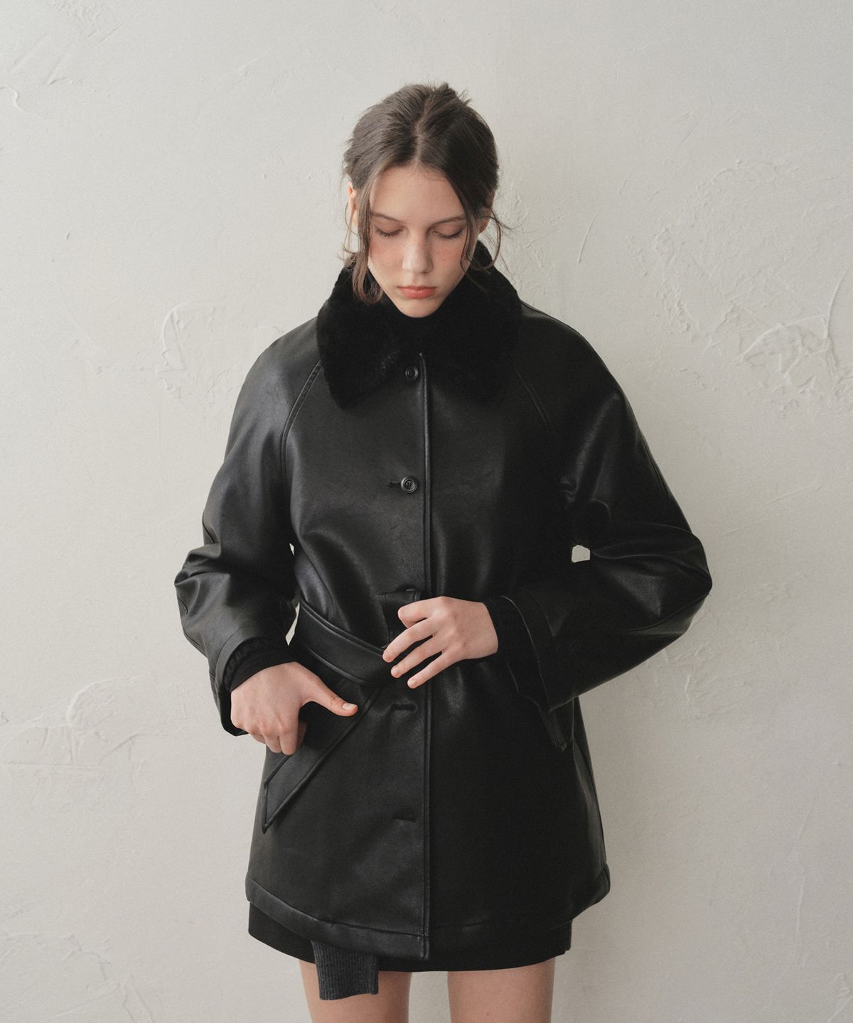 언샘블 퍼 레더 하프 코트_2Color