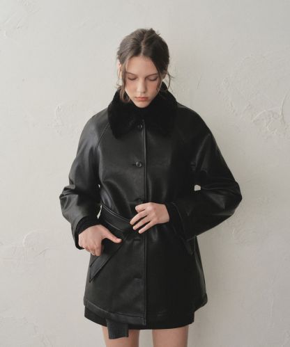 언샘블 퍼 레더 하프 코트_2Color