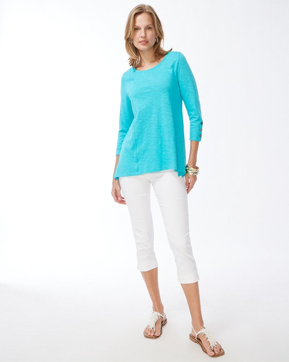 3/4 Button Sleeve Slub Tunic Very Cherry