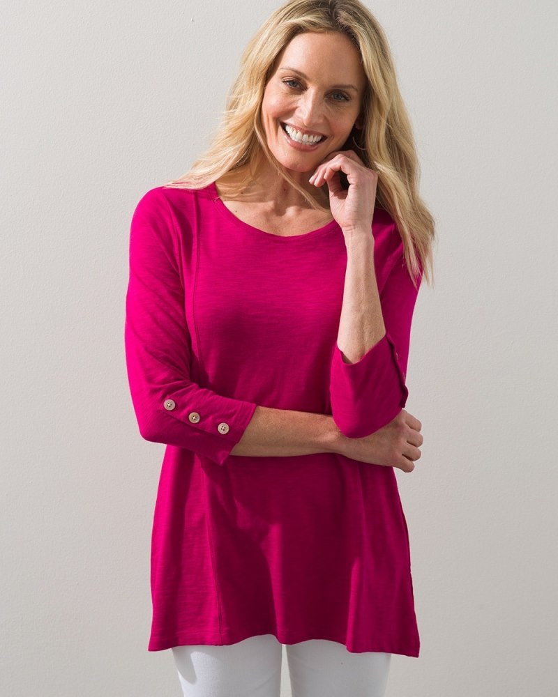 3/4 Button Sleeve Slub Tunic Very Cherry