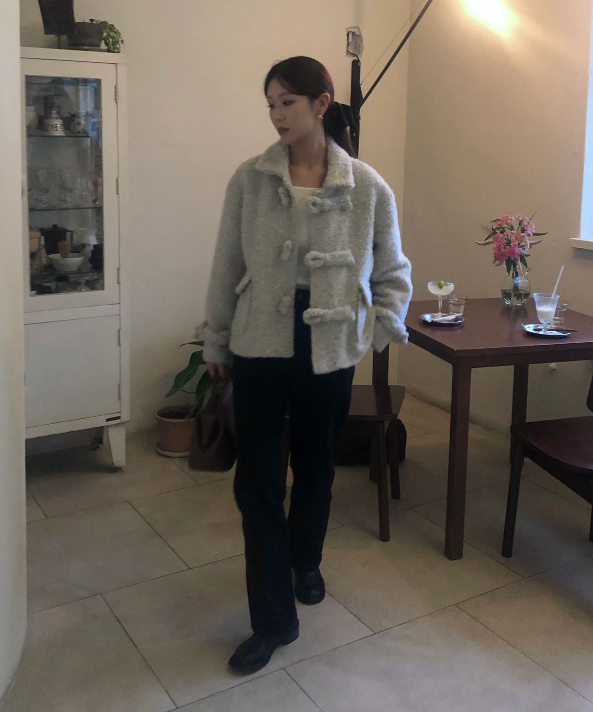 헤어리 버튼 울 숏 코트_2Color