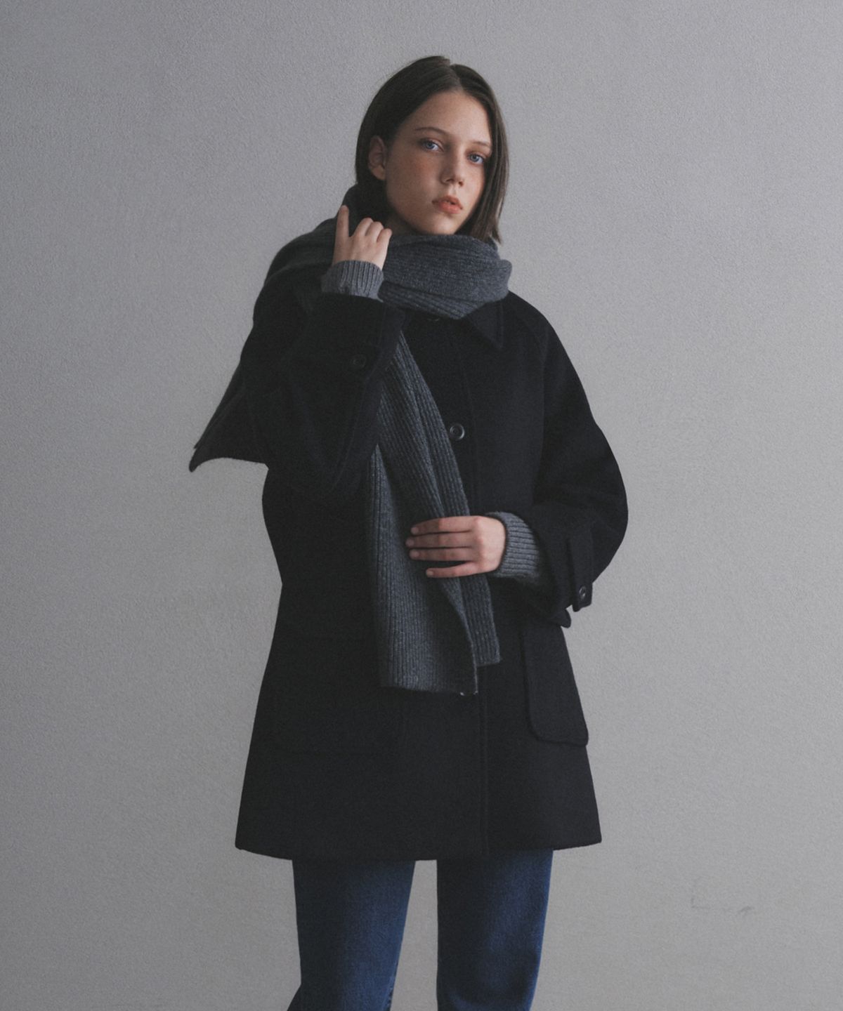 부클 하프 울 코트_2Color