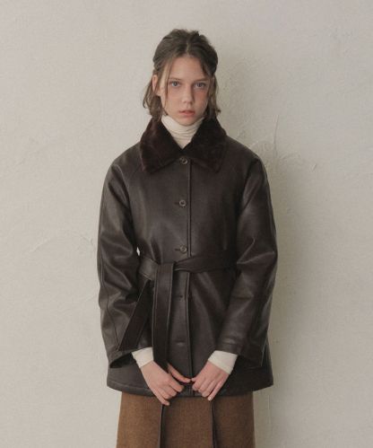 언샘블 퍼 레더 하프 코트_2Color