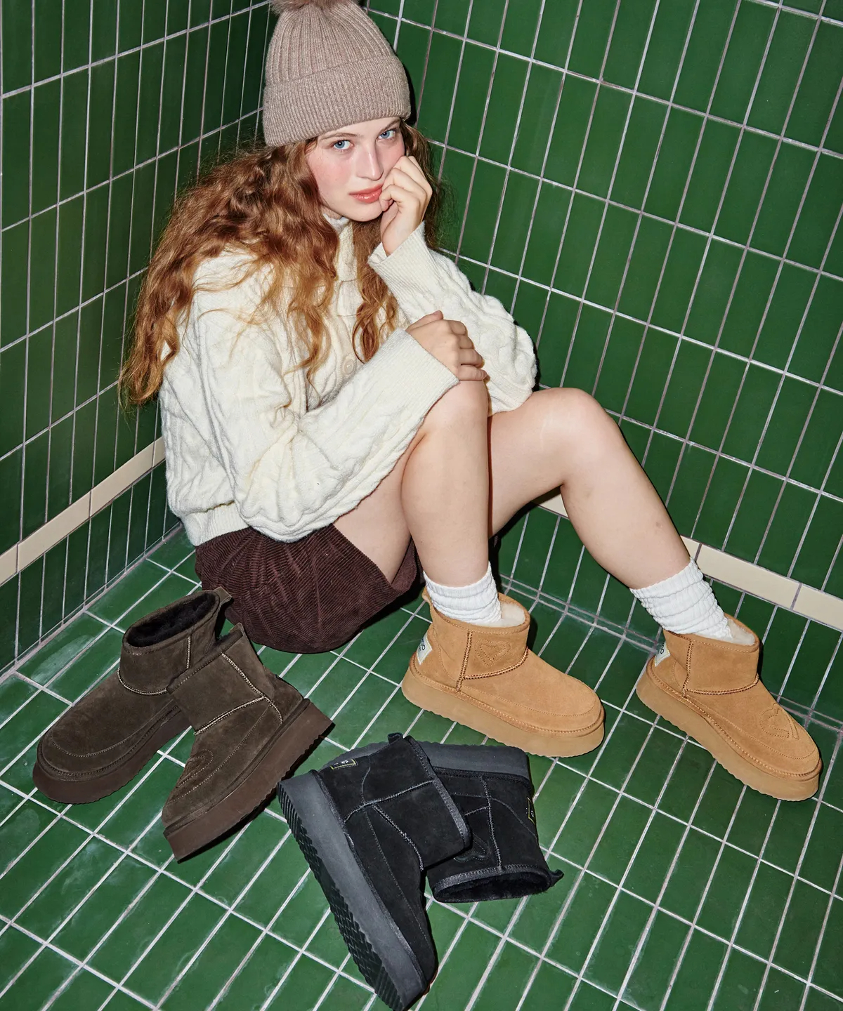 Ador 3color 소가죽 양털퍼 방한 어그부츠 5cm