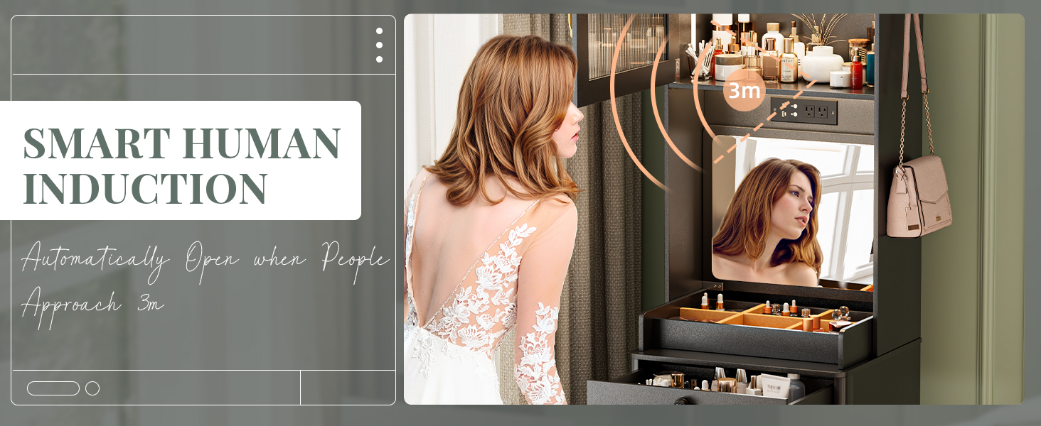 3 in 1 Small Vanity Desk with Human Sensor Led Light