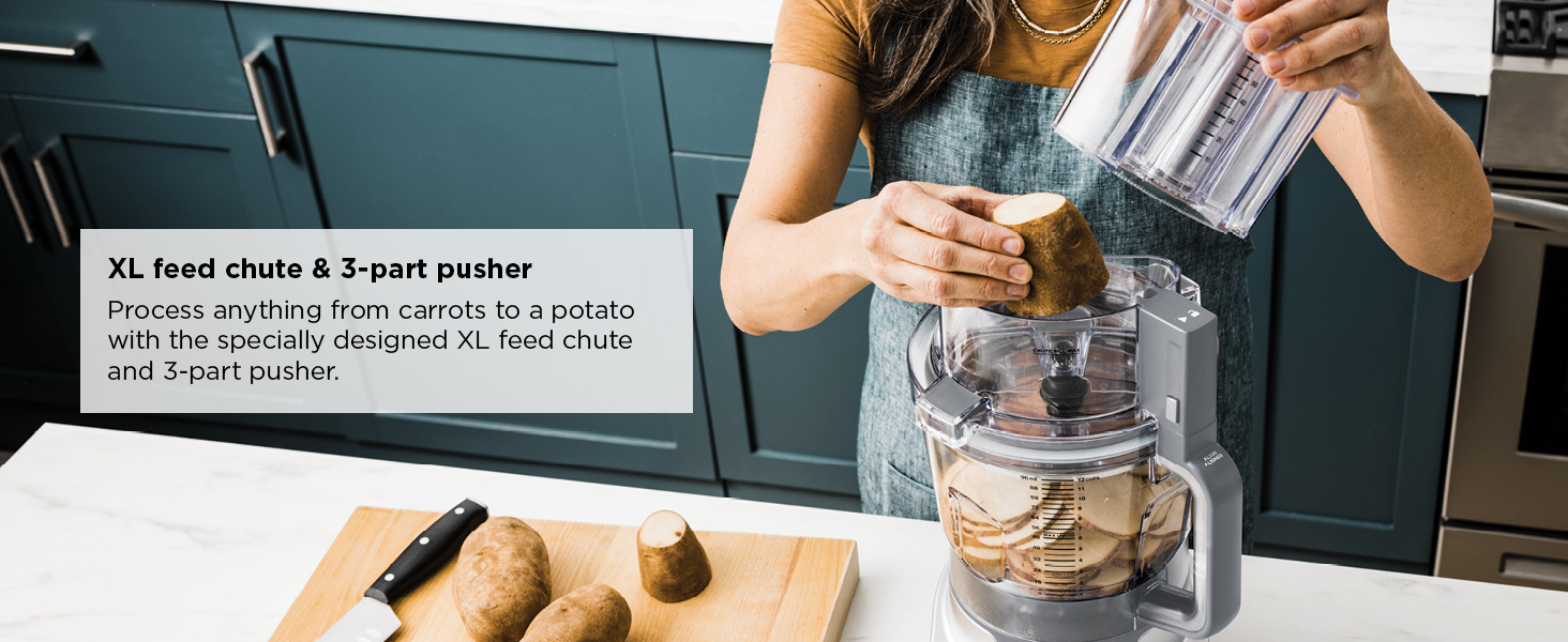 Process anything from carrots to a potato with the specially designed XL feed chute & 3-part pusher.