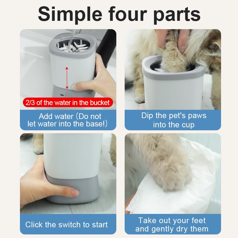 Automatic Dog Paw Cleaner for Small & Medium Dogs, Portable Paw Cleaner for Dogs with Mess-Free Dog Paw Washer, Soft Bristles Muddy Paw Cleaning Pet Foot Washer (gray)
