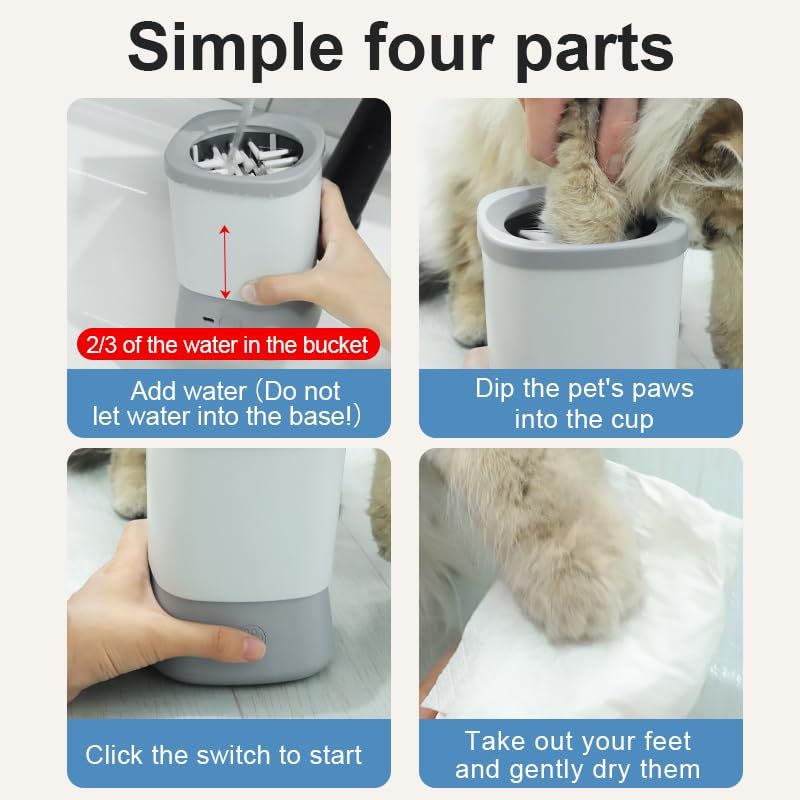 Automatic Dog Paw Cleaner for Small & Medium Dogs, Portable Paw Cleaner for Dogs with Mess-Free Dog Paw Washer, Soft Bristles Muddy Paw Cleaning Pet Foot Washer (gray)
