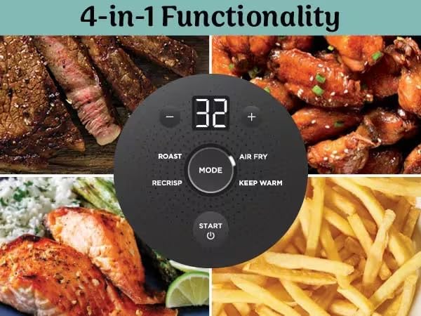 nthtinja Crispi 4-in-1 Portable Glass Air Fryer Cooking System, 1500W, 4QT & 6-Cup TempWare Glass Containers with Storage Lids, Microwave, Freezer & Dishwasher Safe, Cyberspace Gray, FN101GY