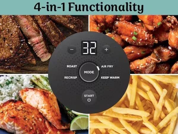 nthtinja Crispi 4-in-1 Portable Glass Air Fryer Cooking System, 1500W, 4QT & 6-Cup TempWare Glass Containers with Storage Lids, Microwave, Freezer & Dishwasher Safe, Cyberspace Gray, FN101GY
