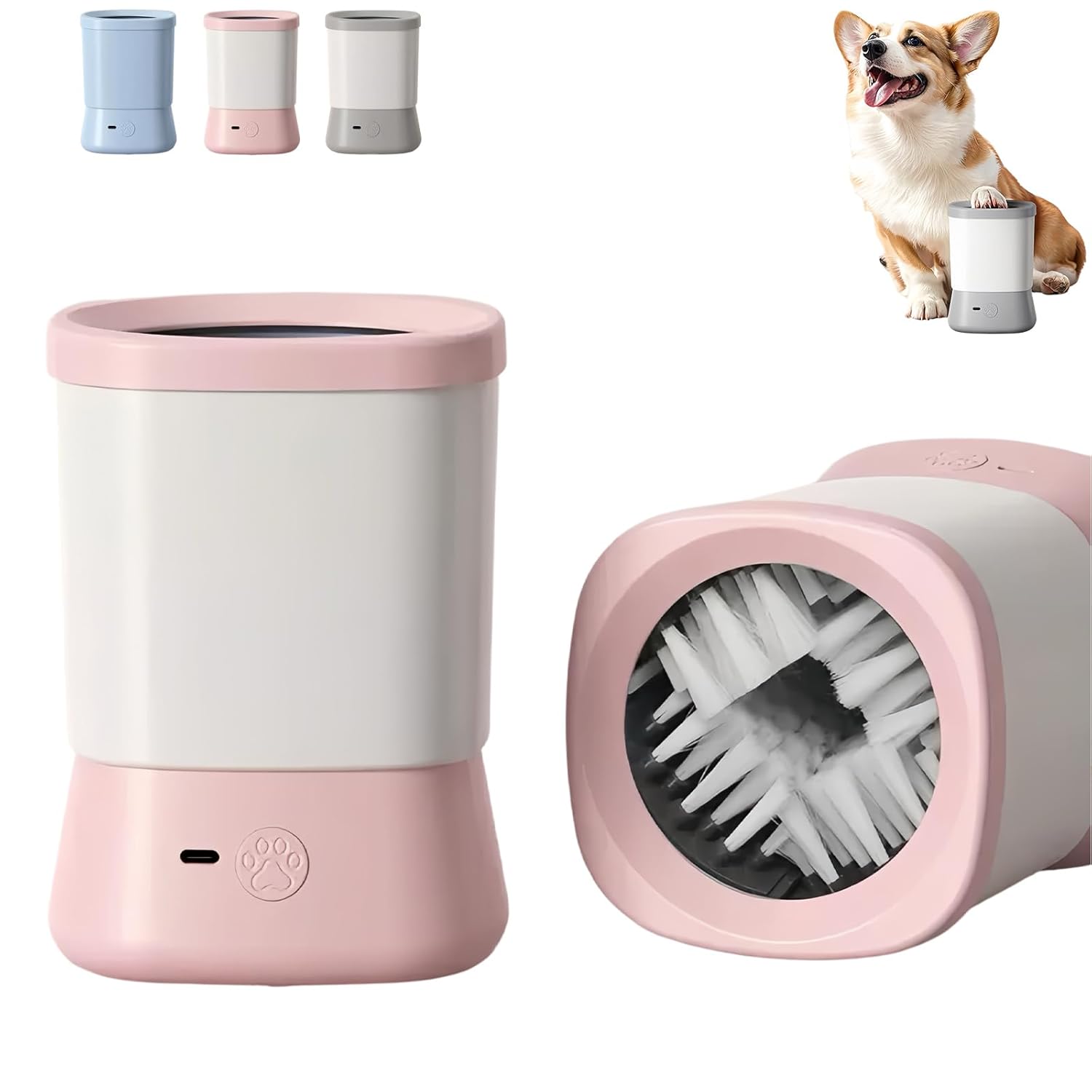 Automatic Dog Paw Cleaner for Small & Medium Dogs, Portable Paw Cleaner for Dogs with Mess-Free Dog Paw Washer, Soft Bristles Muddy Paw Cleaning Pet Foot Washer (gray)