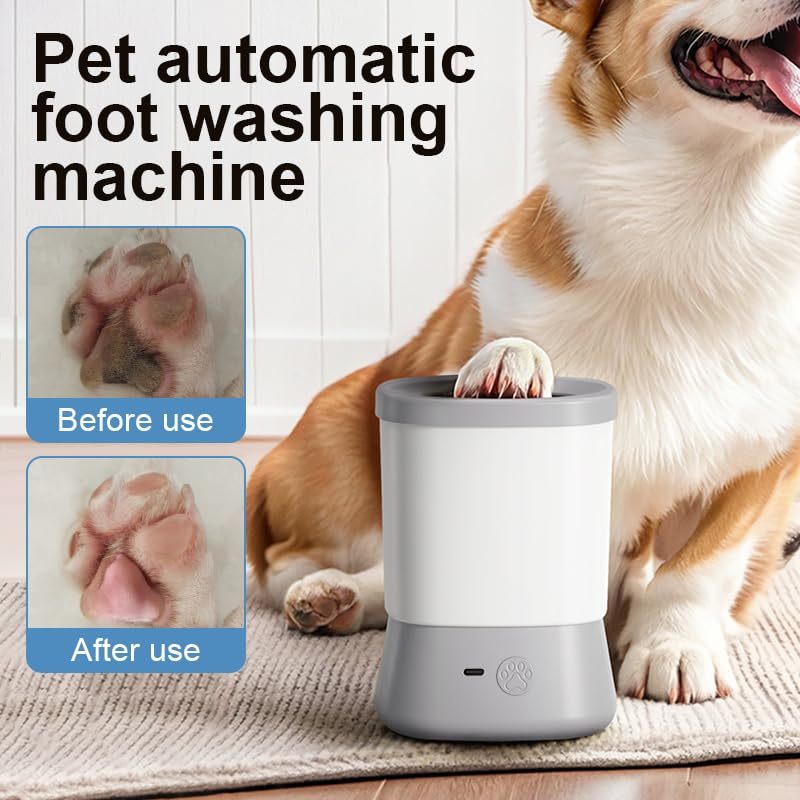 Automatic Dog Paw Cleaner for Small & Medium Dogs, Portable Paw Cleaner for Dogs with Mess-Free Dog Paw Washer, Soft Bristles Muddy Paw Cleaning Pet Foot Washer (gray)