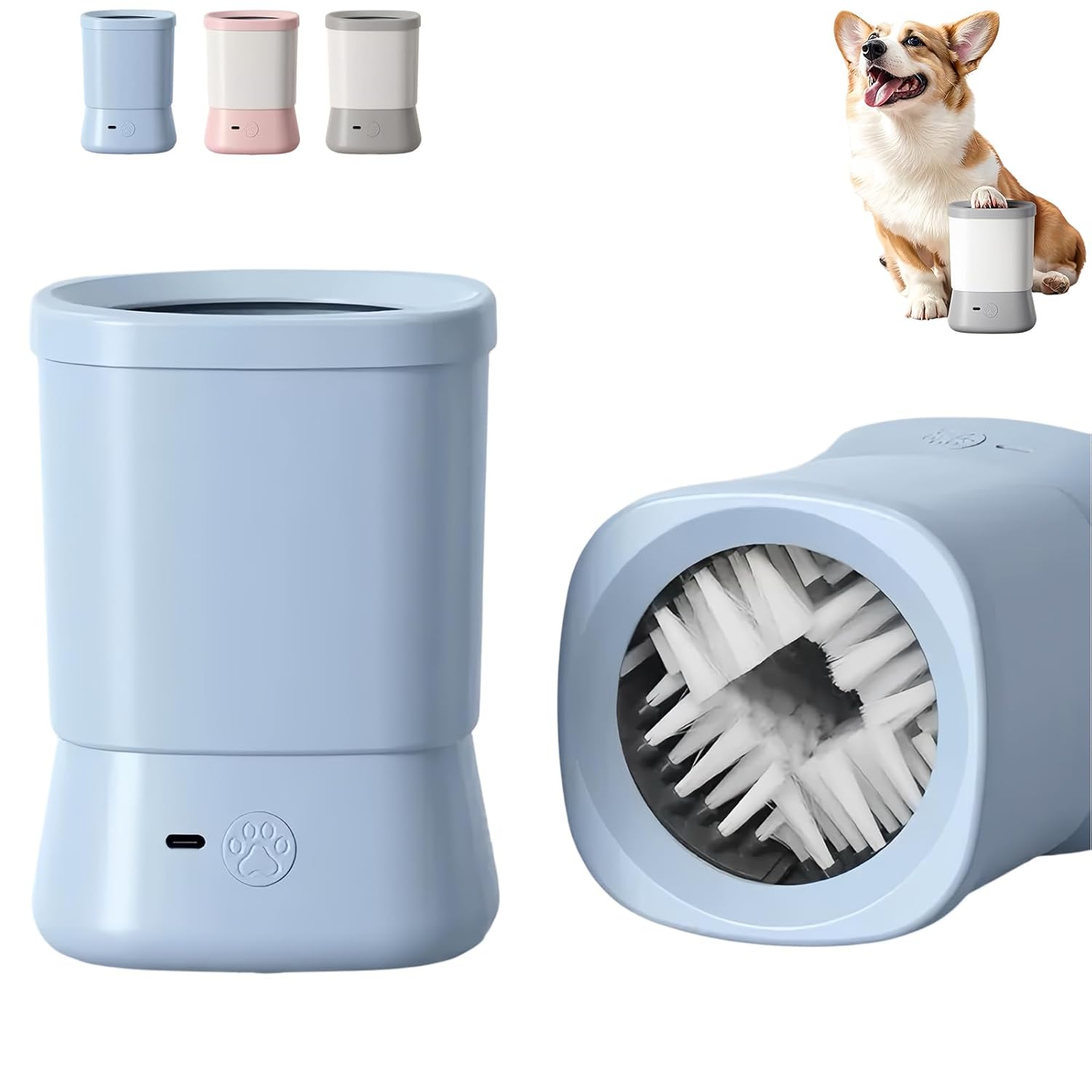 Automatic Dog Paw Cleaner for Small & Medium Dogs, Portable Paw Cleaner for Dogs with Mess-Free Dog Paw Washer, Soft Bristles Muddy Paw Cleaning Pet Foot Washer (gray)