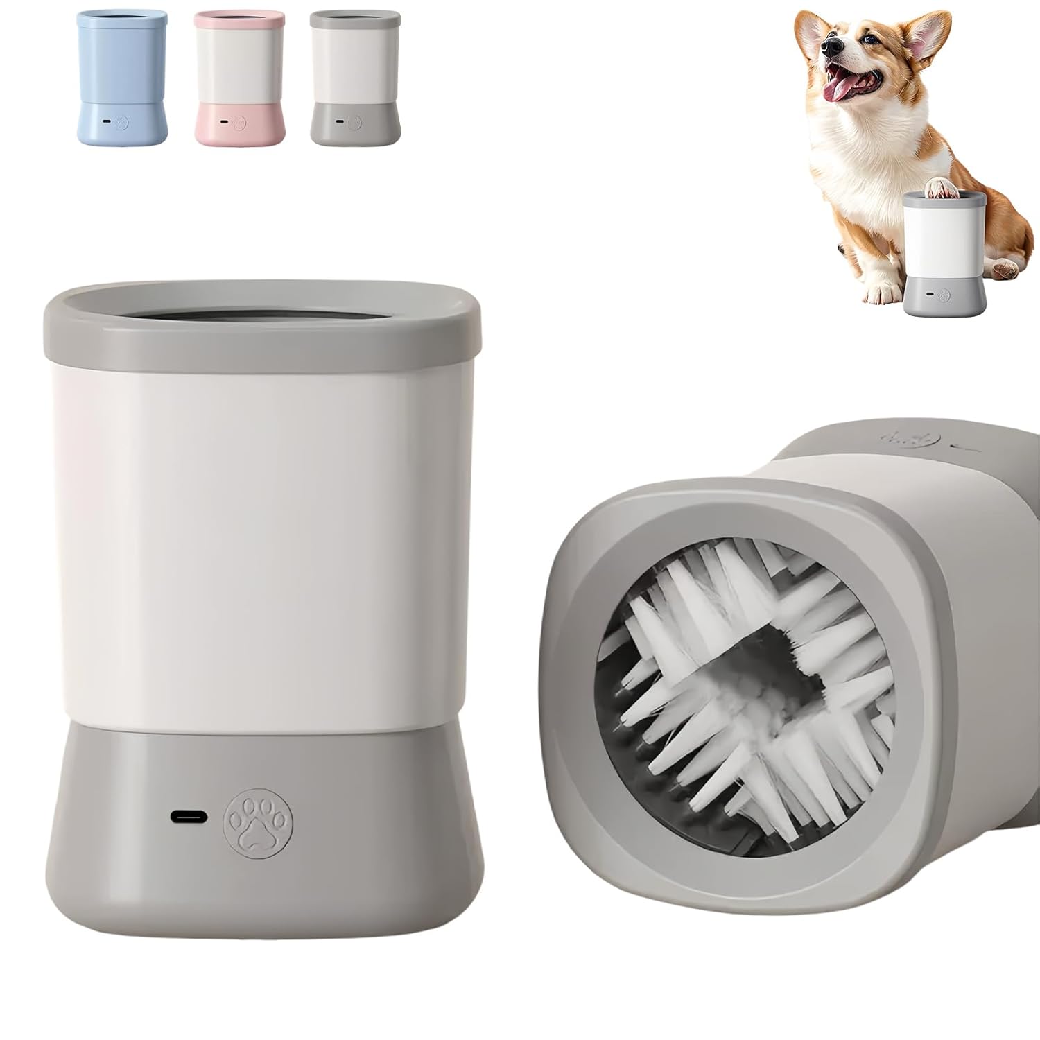 Automatic Dog Paw Cleaner for Small & Medium Dogs, Portable Paw Cleaner for Dogs with Mess-Free Dog Paw Washer, Soft Bristles Muddy Paw Cleaning Pet Foot Washer (gray)